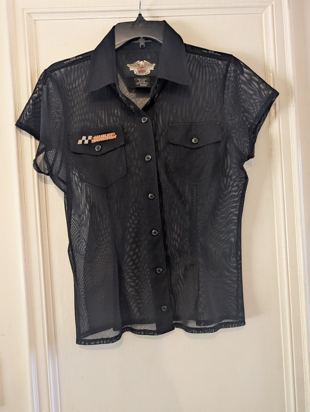 Harley-Davidson's Women's Mesh Collared Button Down Shirt See-through Size M